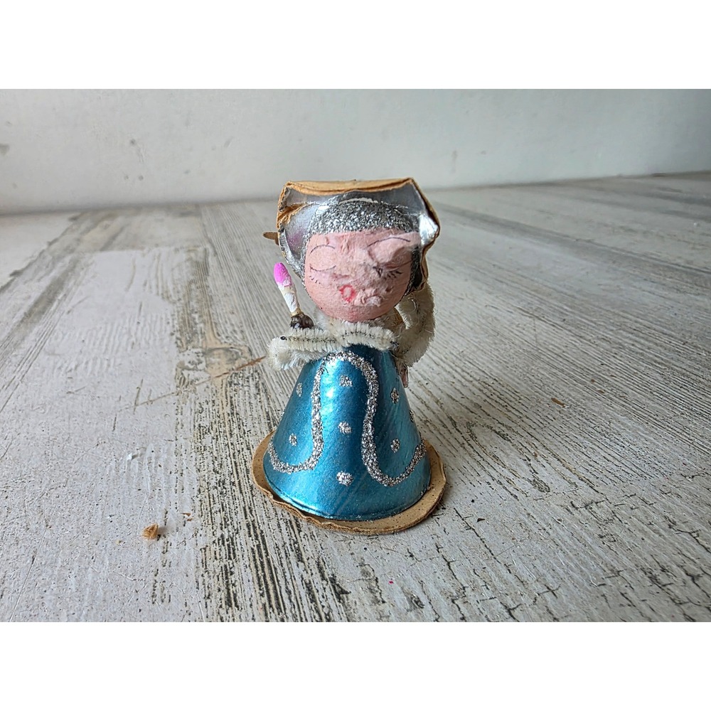 Vintage putz angel AS IS cherub candle paper chenille glitter Micah Xmas statue